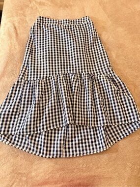 Navy and White Gingham High-Low Ruffle Skirt